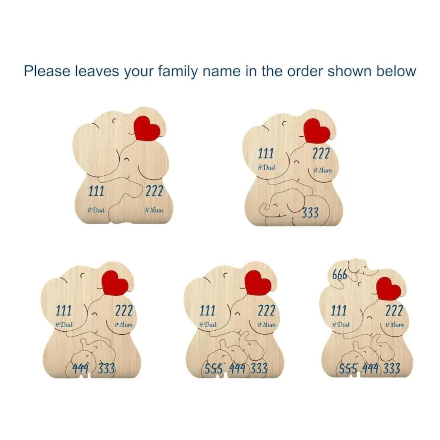 Handmade elephant family keepsake in premium pine wood for nursery decor