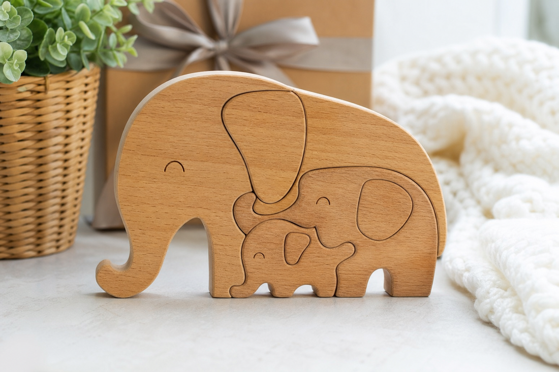 Elephant Family Puzzle Gifts for Milestone Baby Showers