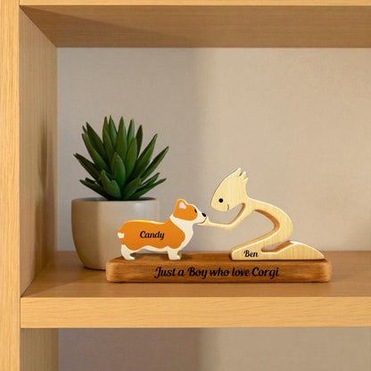 Handmade dog ornament Corgi breed sculpture with personalised engraving