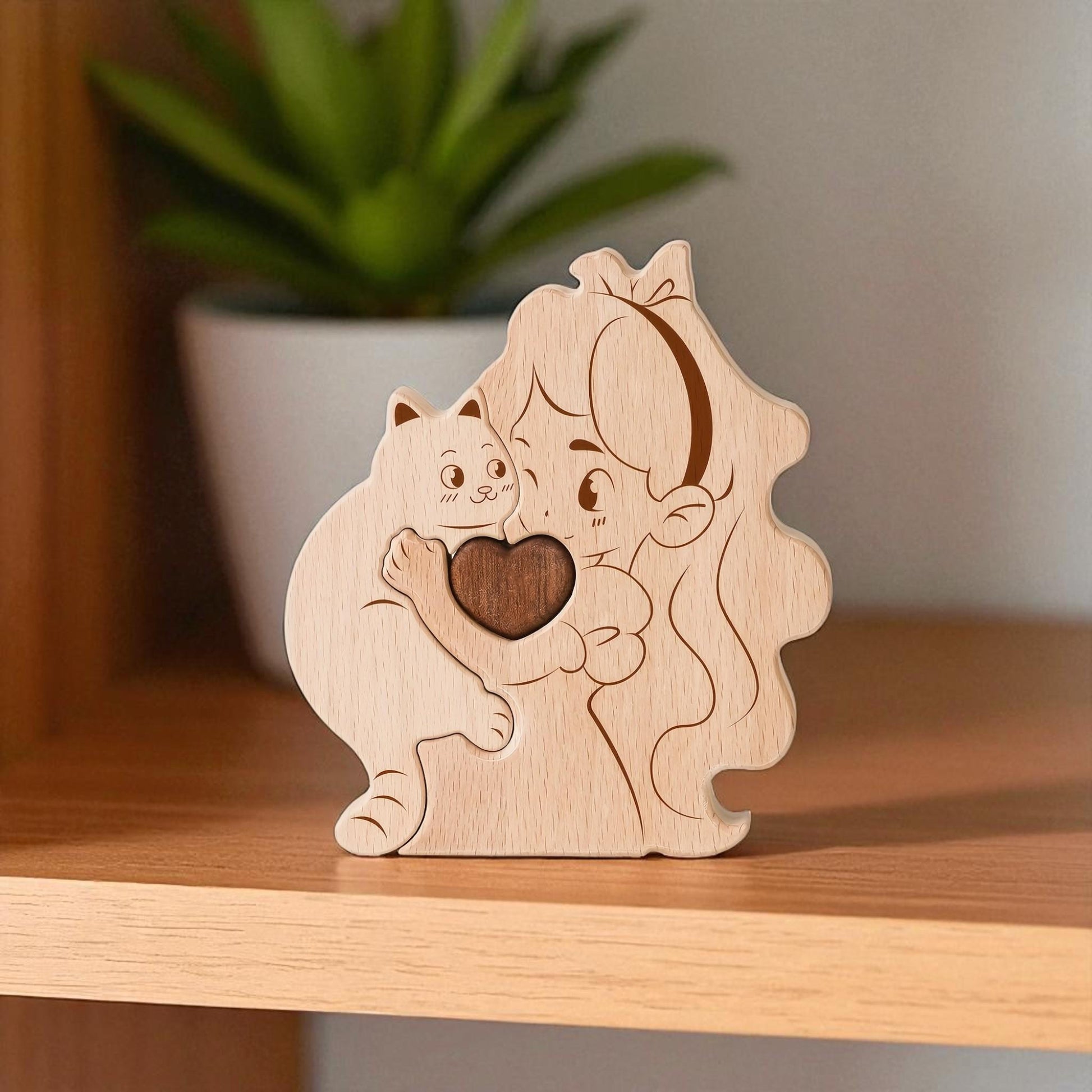 Cat and girl puzzle displayed as thoughtful gift for cat loving family
