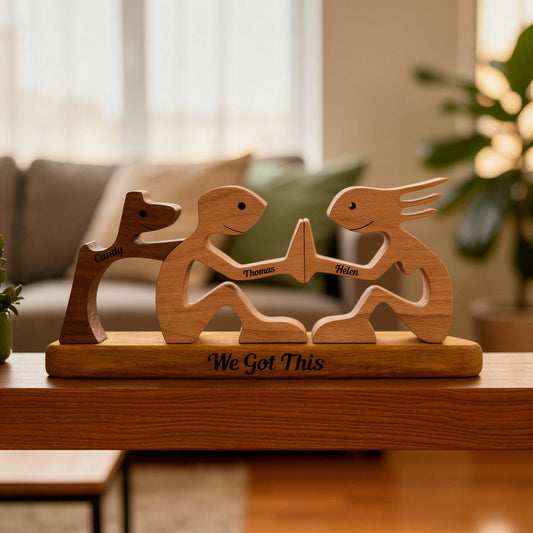 Personalised dog couple wooden puzzle for two people with dog and engraved names