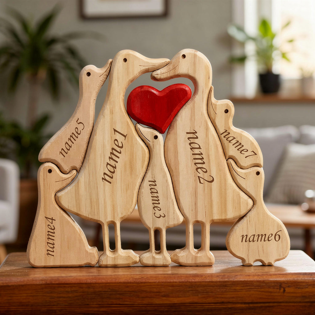 Personalised duck family wooden keepsake for a family of seven. Duck lover gift
