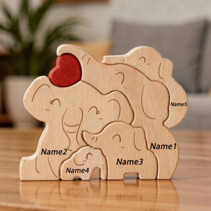 Custom elephant family ornament five member family with personalised engraving