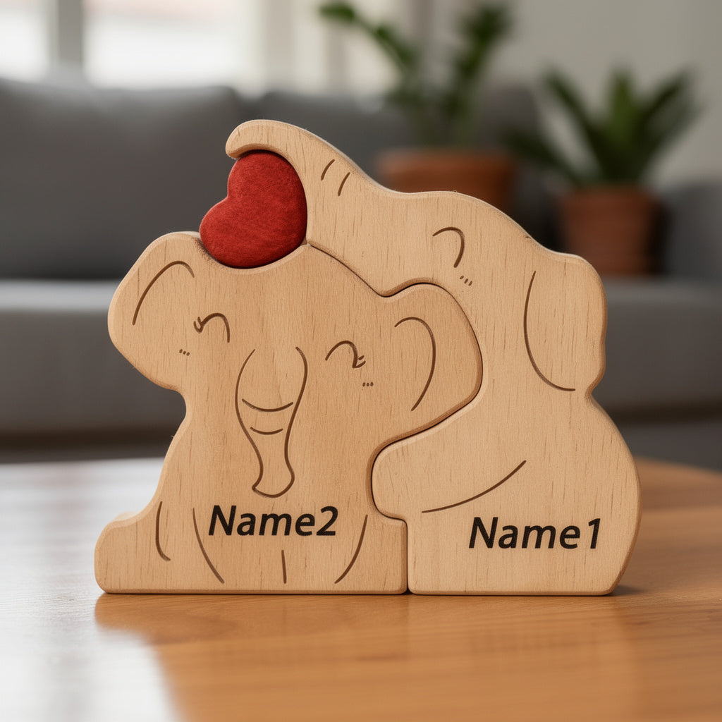 Custom elephant family ornament two member family with personalised engraving, for a family of 2