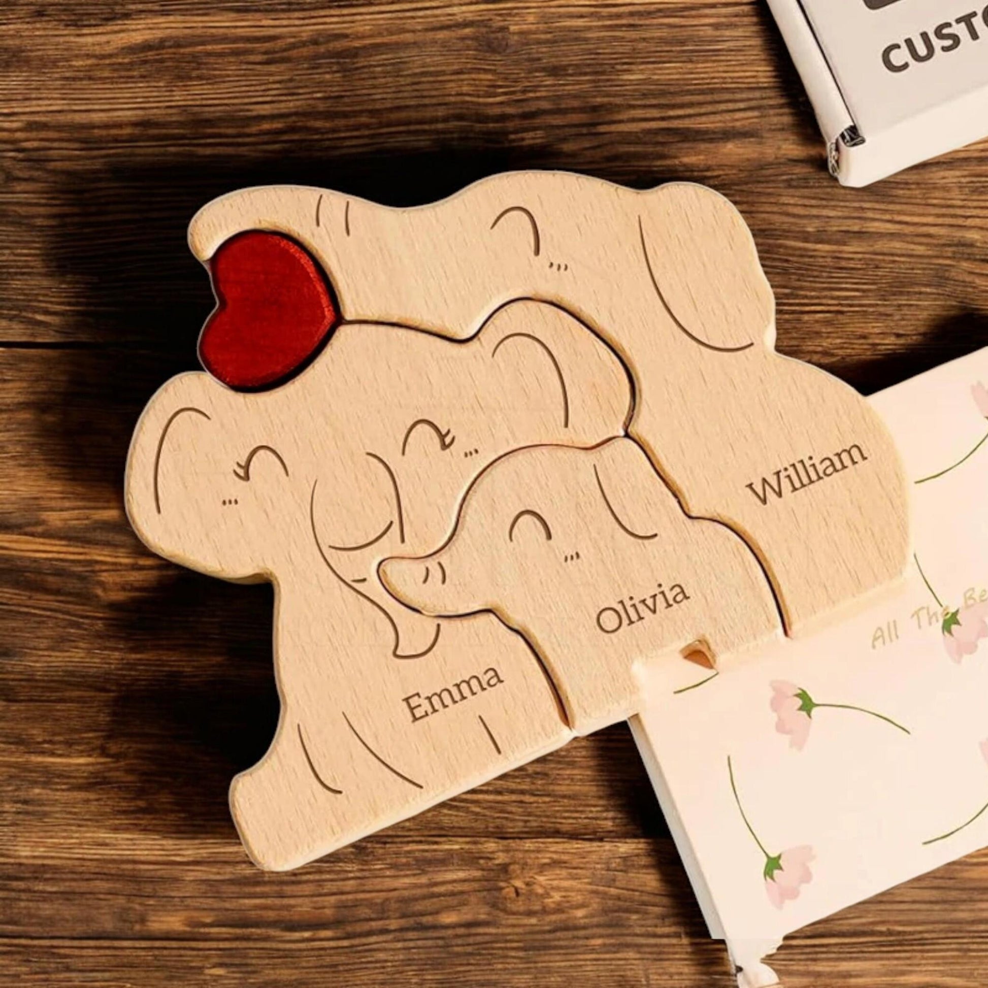 Elephant family ornament displayed as mum dad baby gift for nursery
