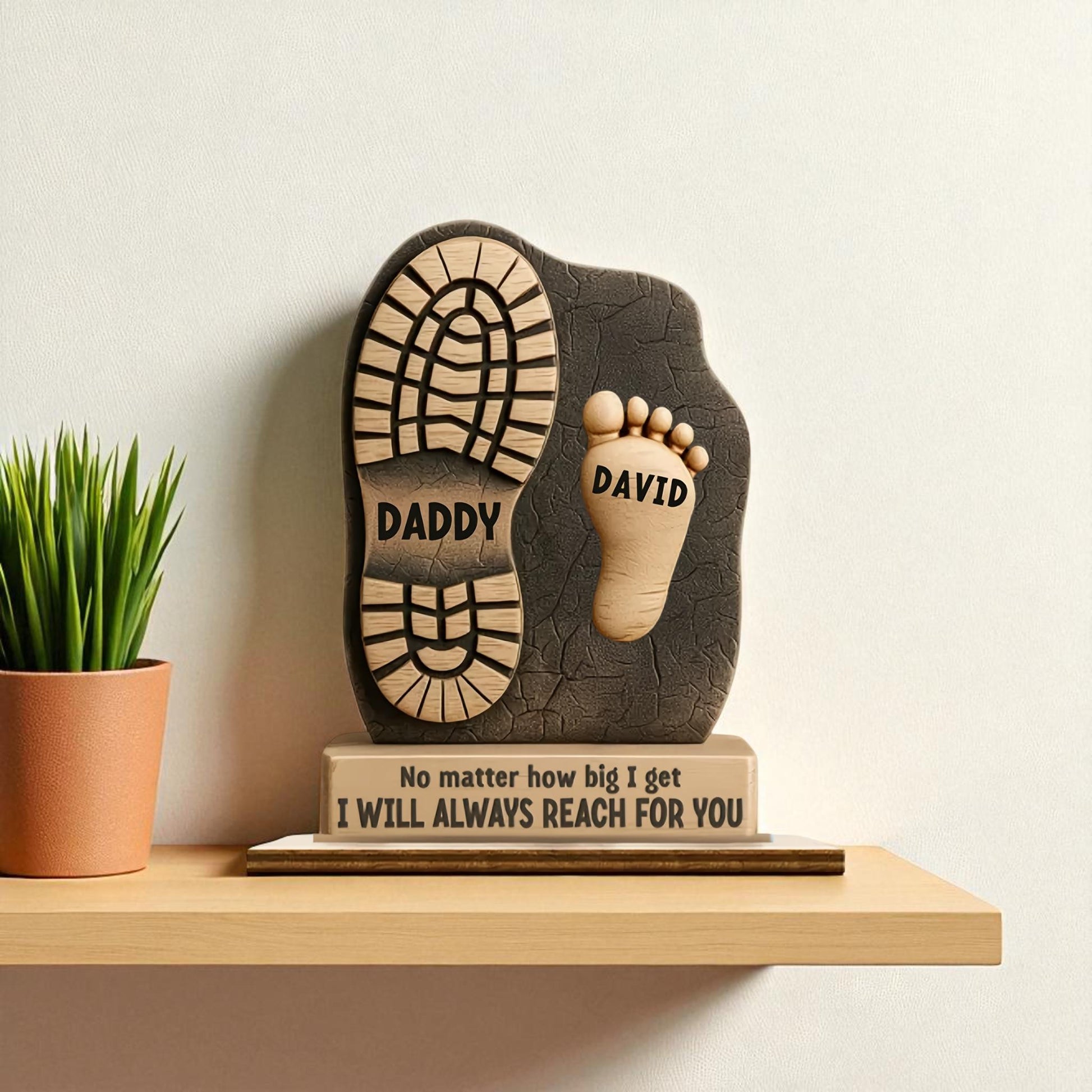 Handcrafted dad footprint plaque in premium pine for Father's Day gift
