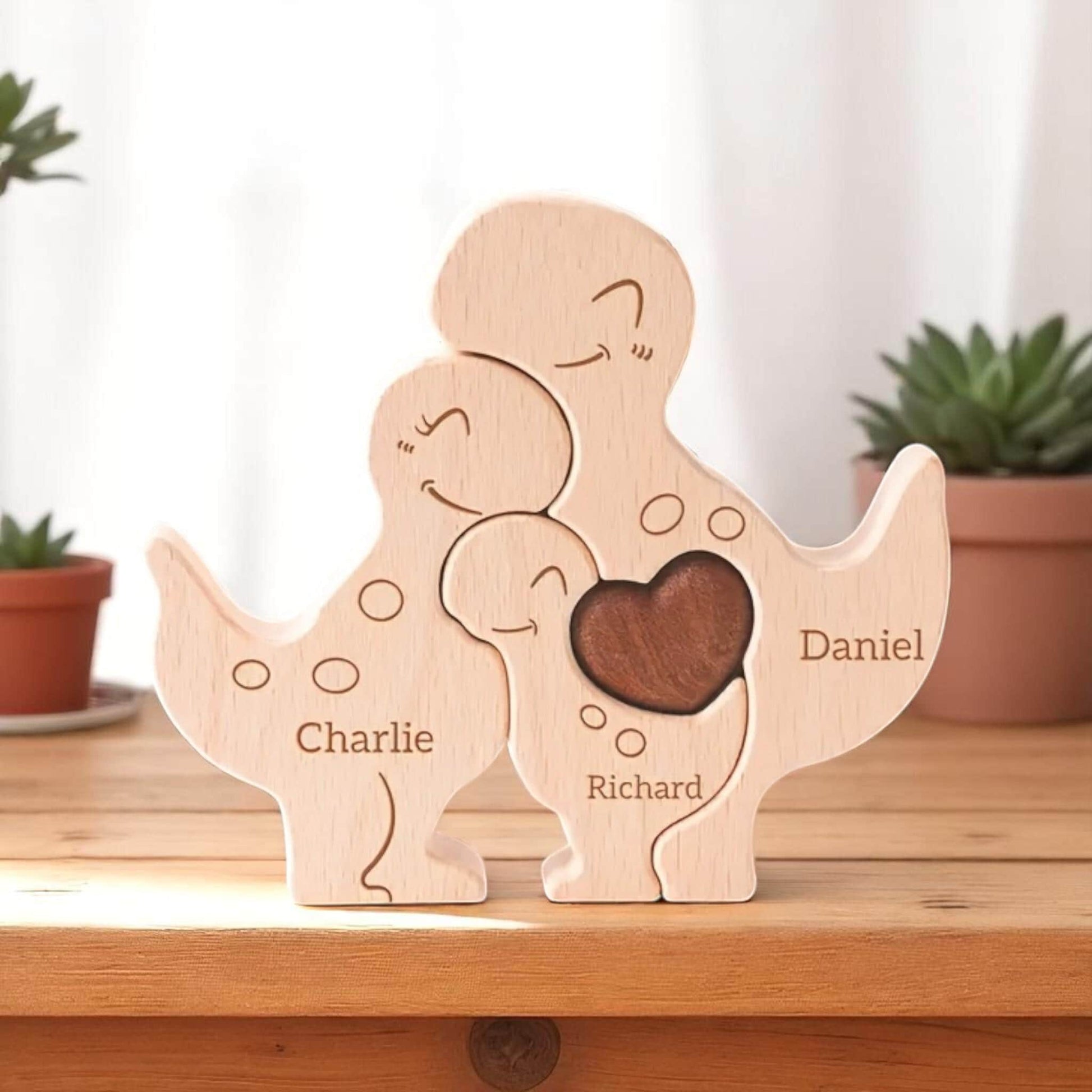 Handmade dinosaur family keepsake in premium pine wood for kids room