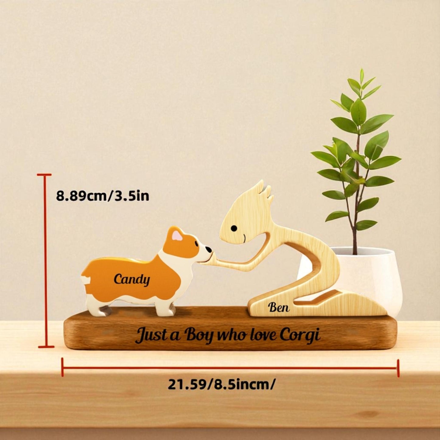 Handmade dog ornament Corgi breed sculpture with personalised engraving
