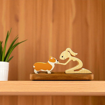 Handmade dog ornament Corgi breed sculpture with woman engraved names