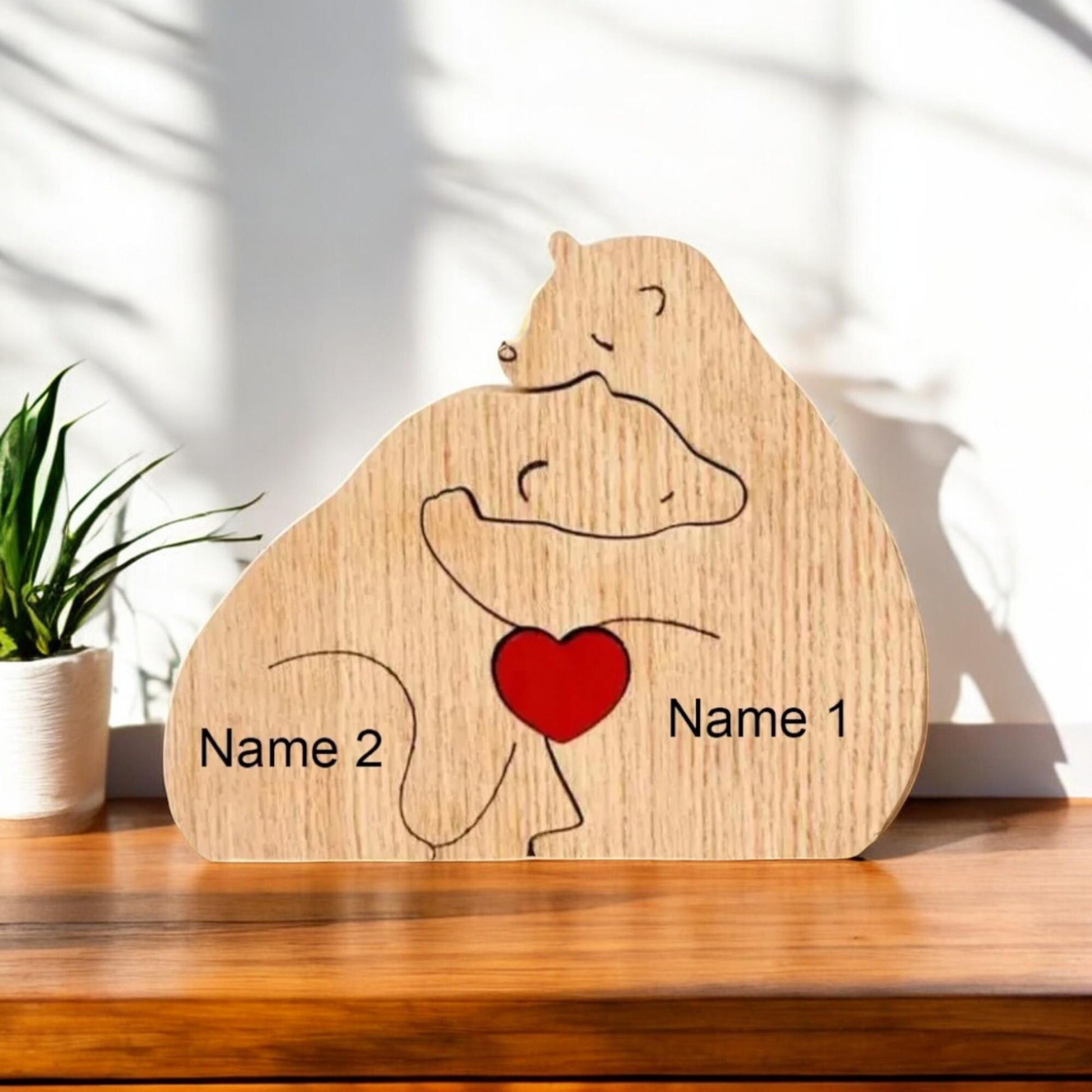 Personalised bear family puzzle with stand for couple with custom names