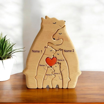 Personalised bear family wooden puzzle with stand six piece family gift

