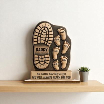 Personalised dad footprint wooden plaque six children family gift