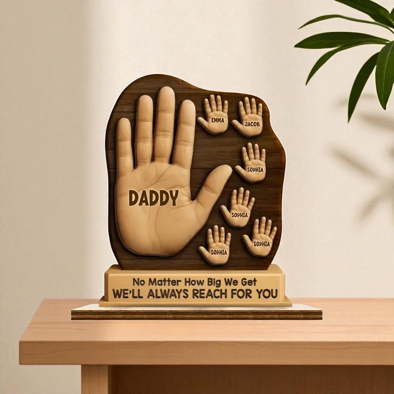 Personalised dad handprint wooden plaque six children family gift