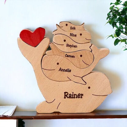 Personalised delphine family wooden puzzle six piece family keepsake gift