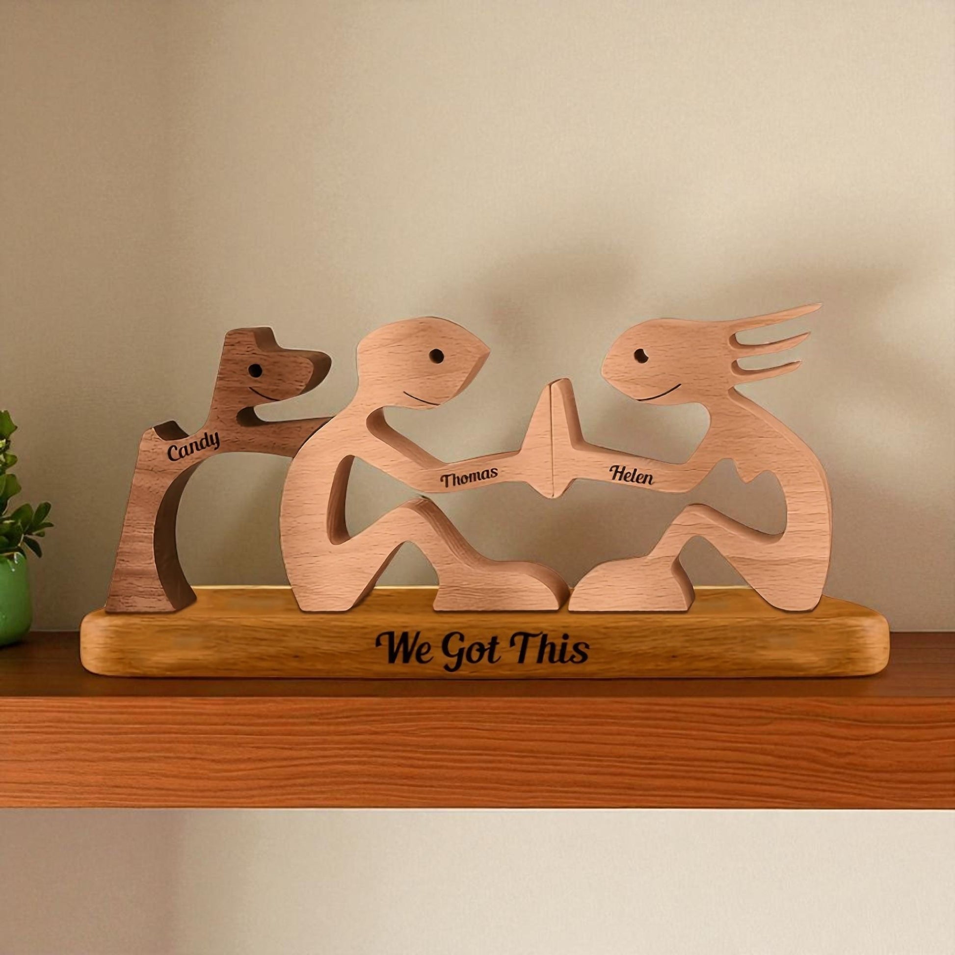 Personalised dog couple wooden puzzle for two people with dog and engraved names
