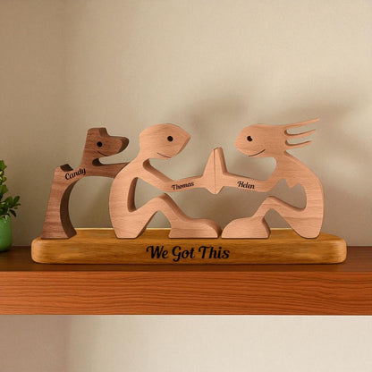 Personalised dog couple wooden puzzle for two people with dog and engraved names