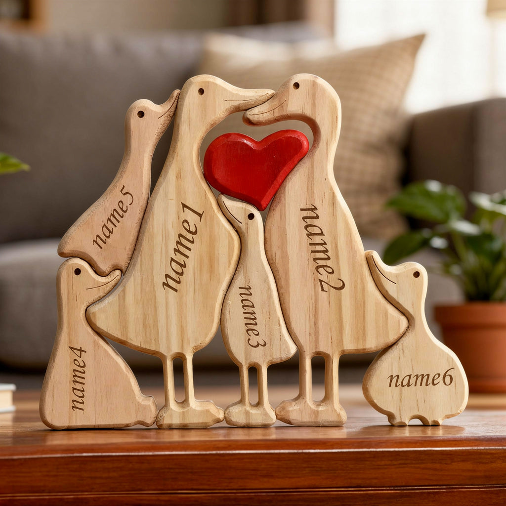 Personalised duckling family wooden keepsake for a family of 6 people. Mum gift