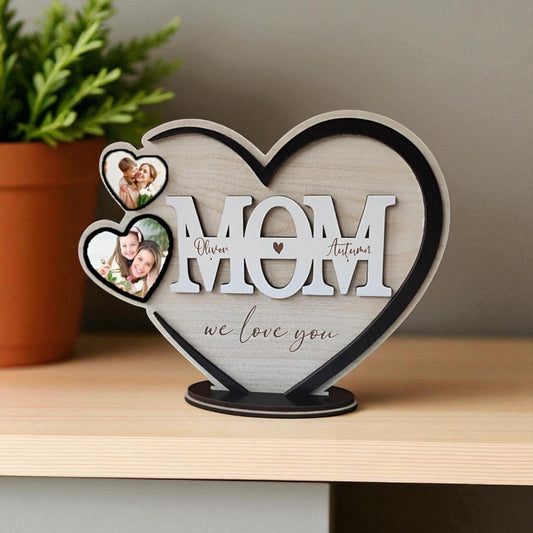 Personalised heart shaped mum plaque  in black for pcitures with custom names