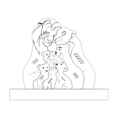 Personalised lion family wooden puzzle seven piece family keepsake gift set