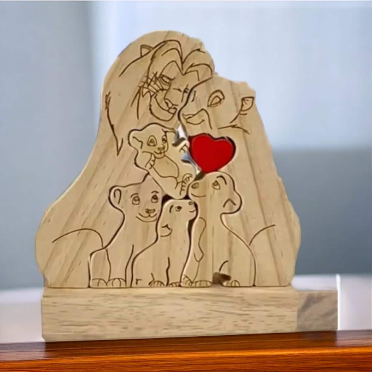 Personalised lion family wooden puzzle six piece family keepsake gift set