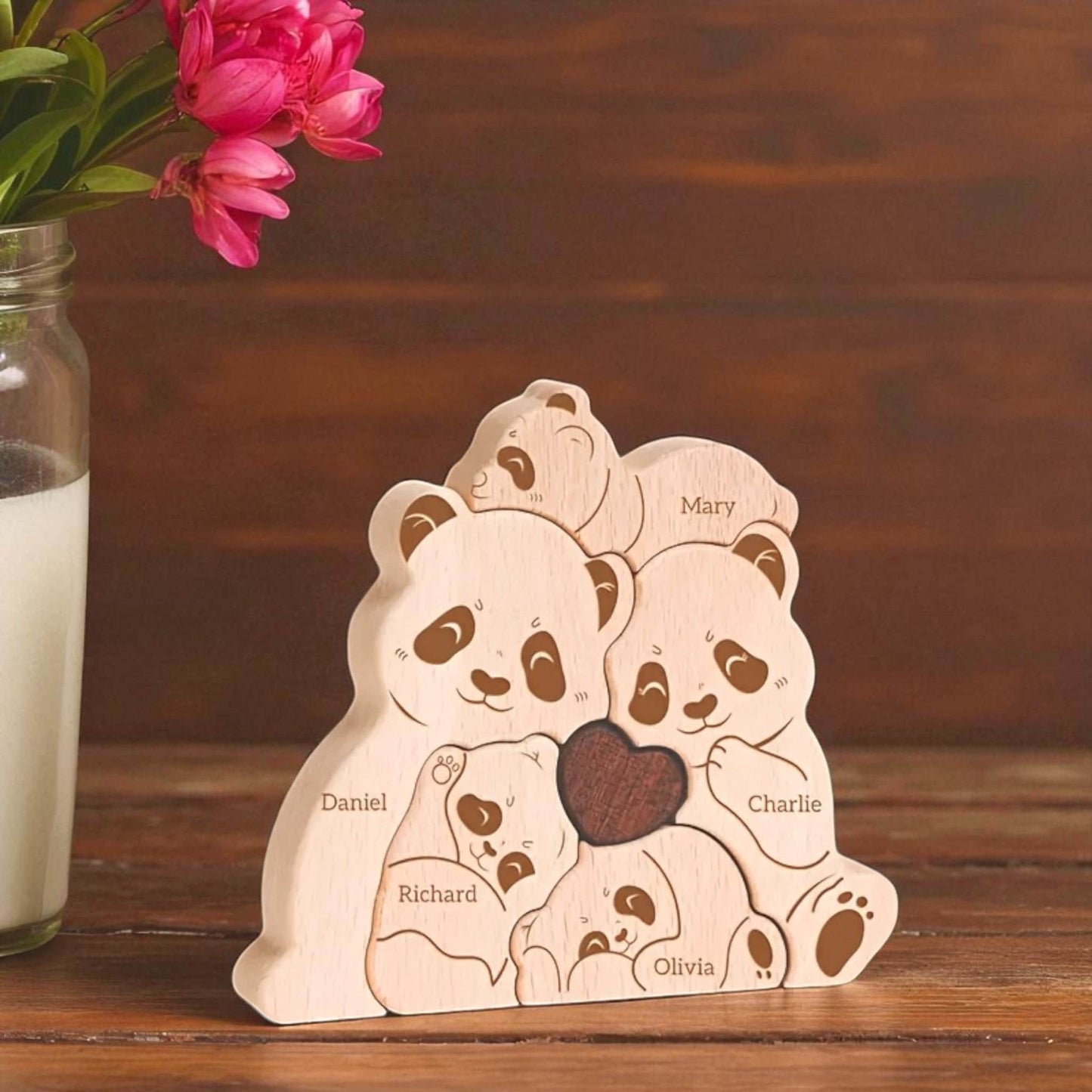Personalised panda family wooden gift for new parents or Christmas present