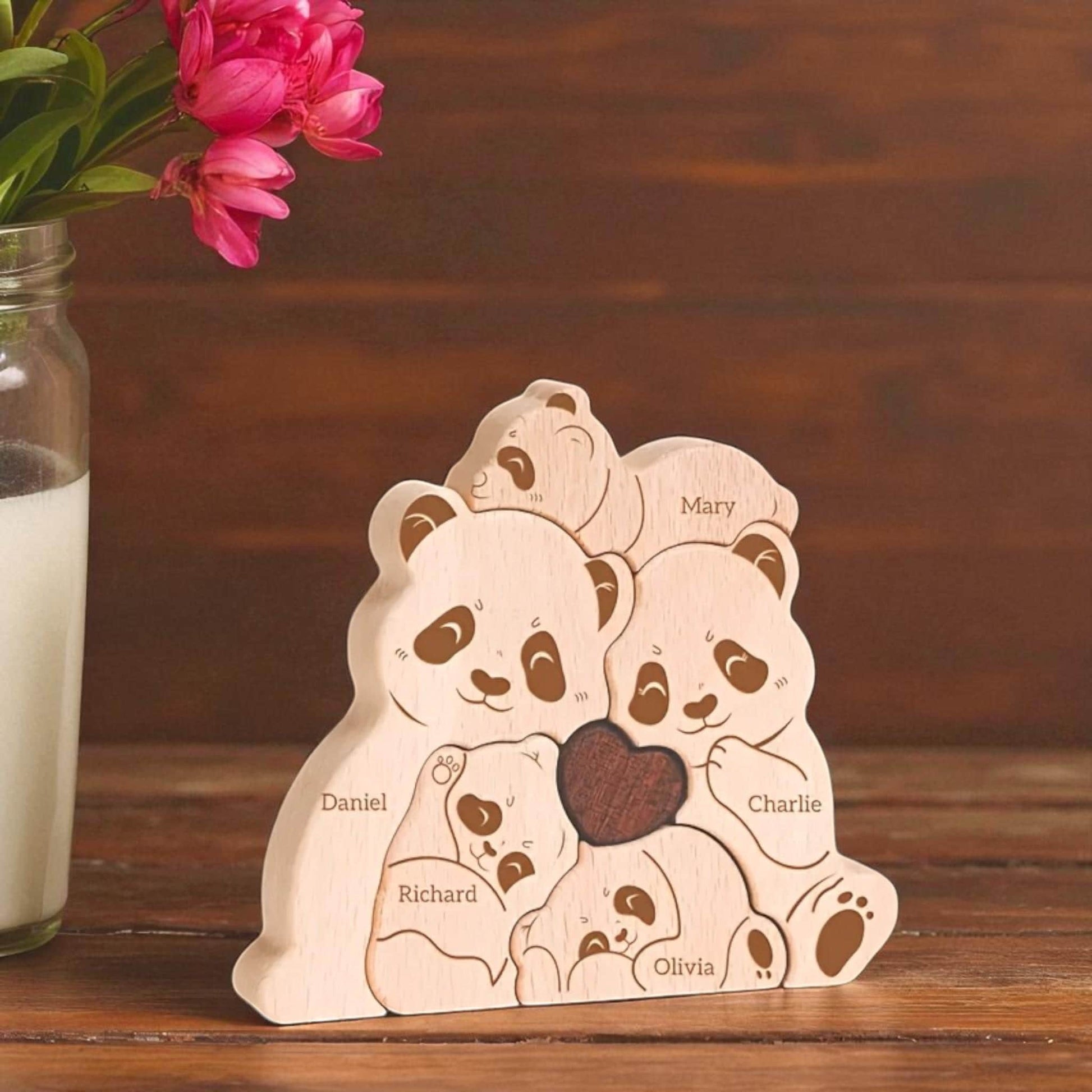 Personalised panda family wooden gift for new parents or Christmas present