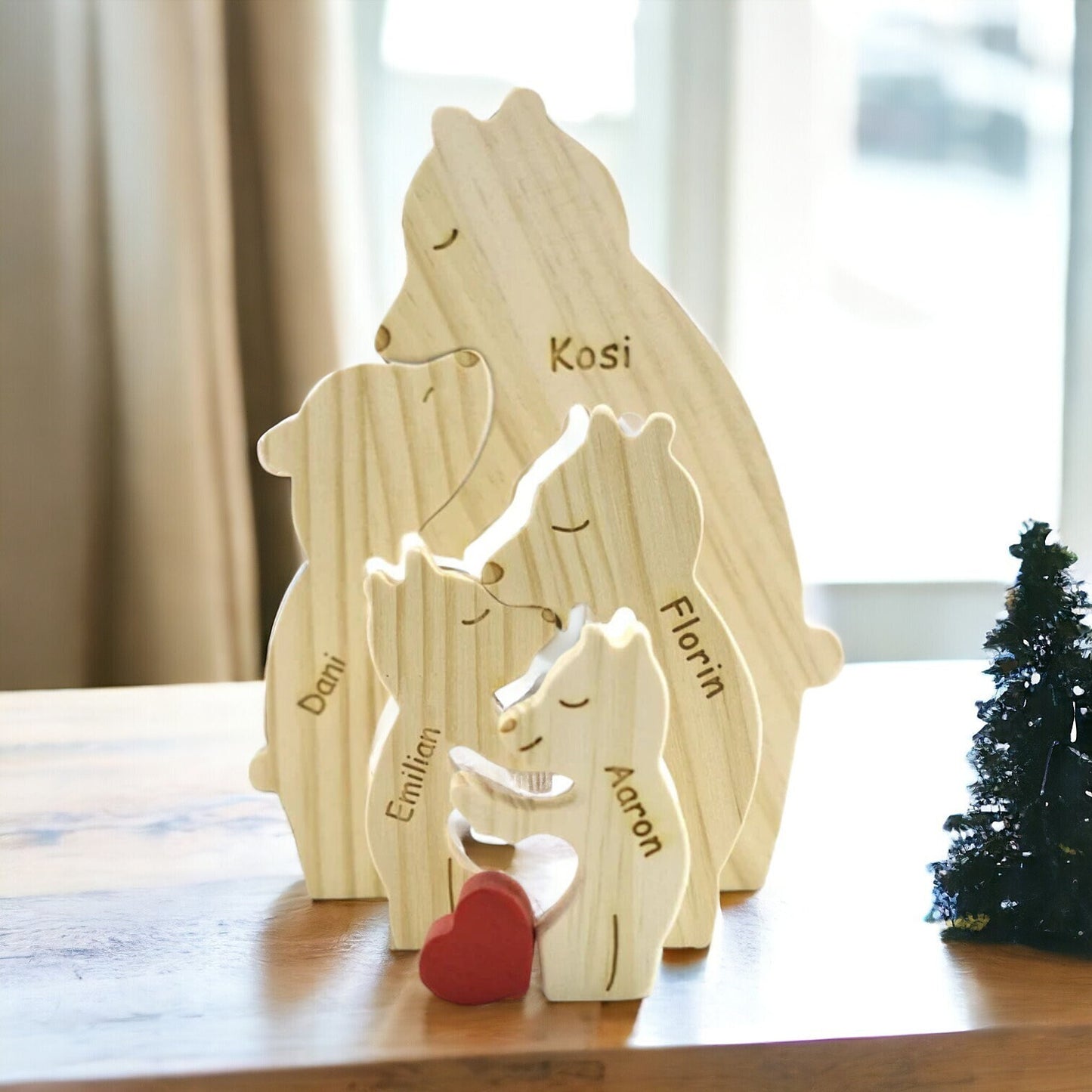 Personalised single parent bear wooden puzzle for parent and five kids gift