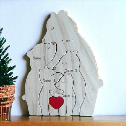 Personalised single parent bear wooden puzzle for parent and four kids gift
