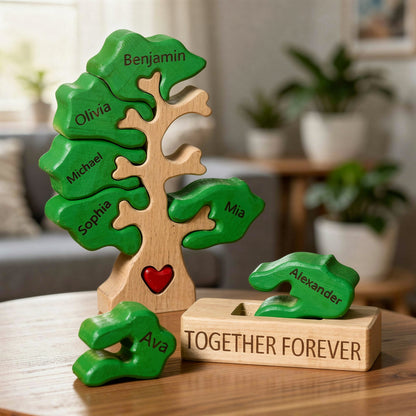 Personalised tree family wooden puzzle for 7 people with custom engraved names