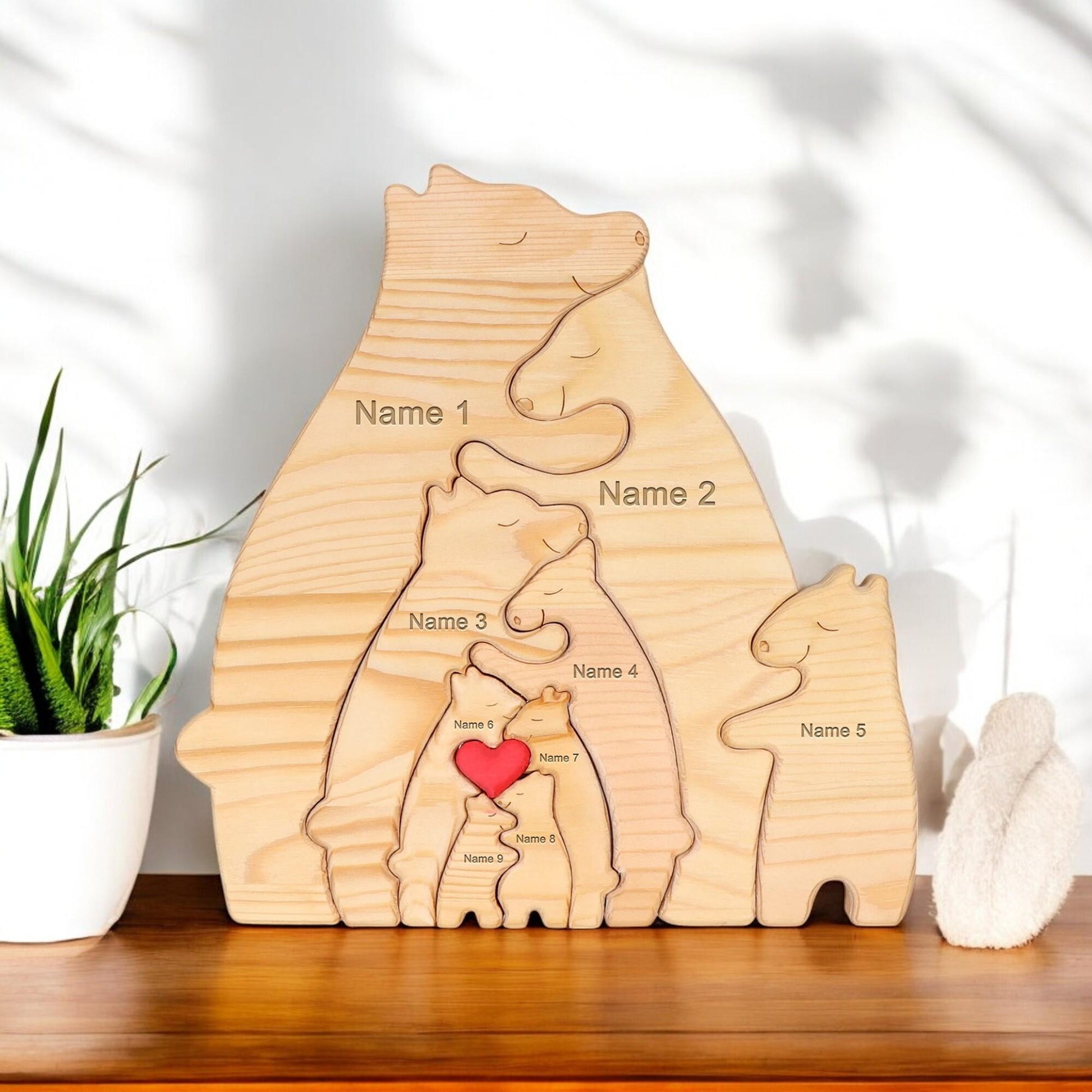 Premium pine wood bear family keepsake with stand showing quality craftsmanship
