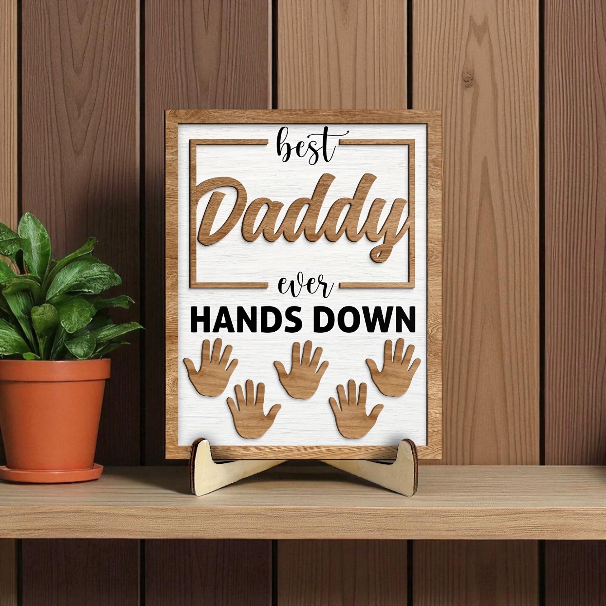 Premium pine wood dad handprint frame showing handcrafted quality detail