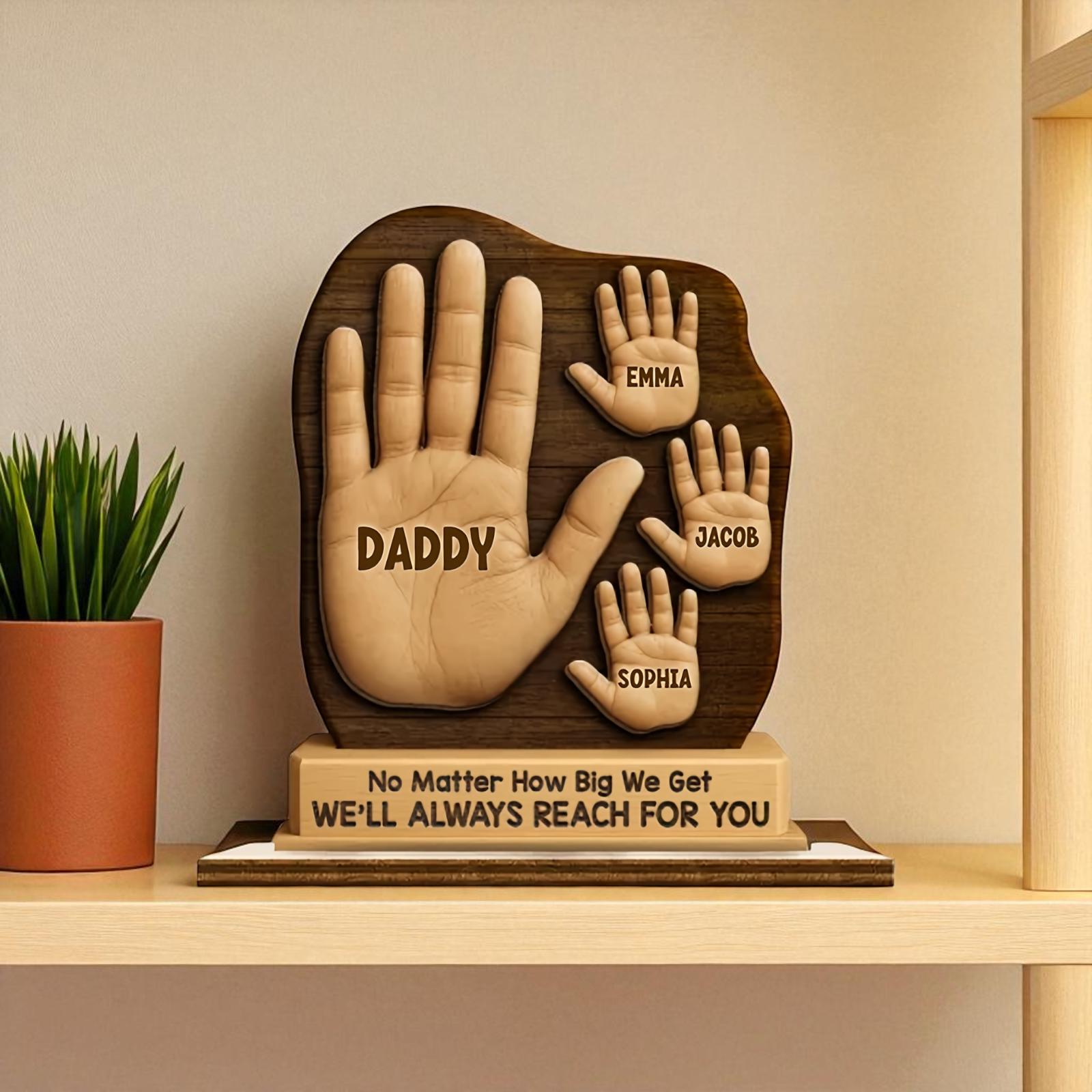 Premium pine wood dad handprint keepsake showing heartfelt handcrafted detail
