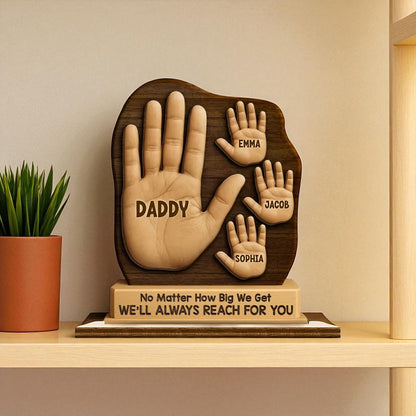 Premium pine wood dad handprint keepsake showing heartfelt handcrafted detail

