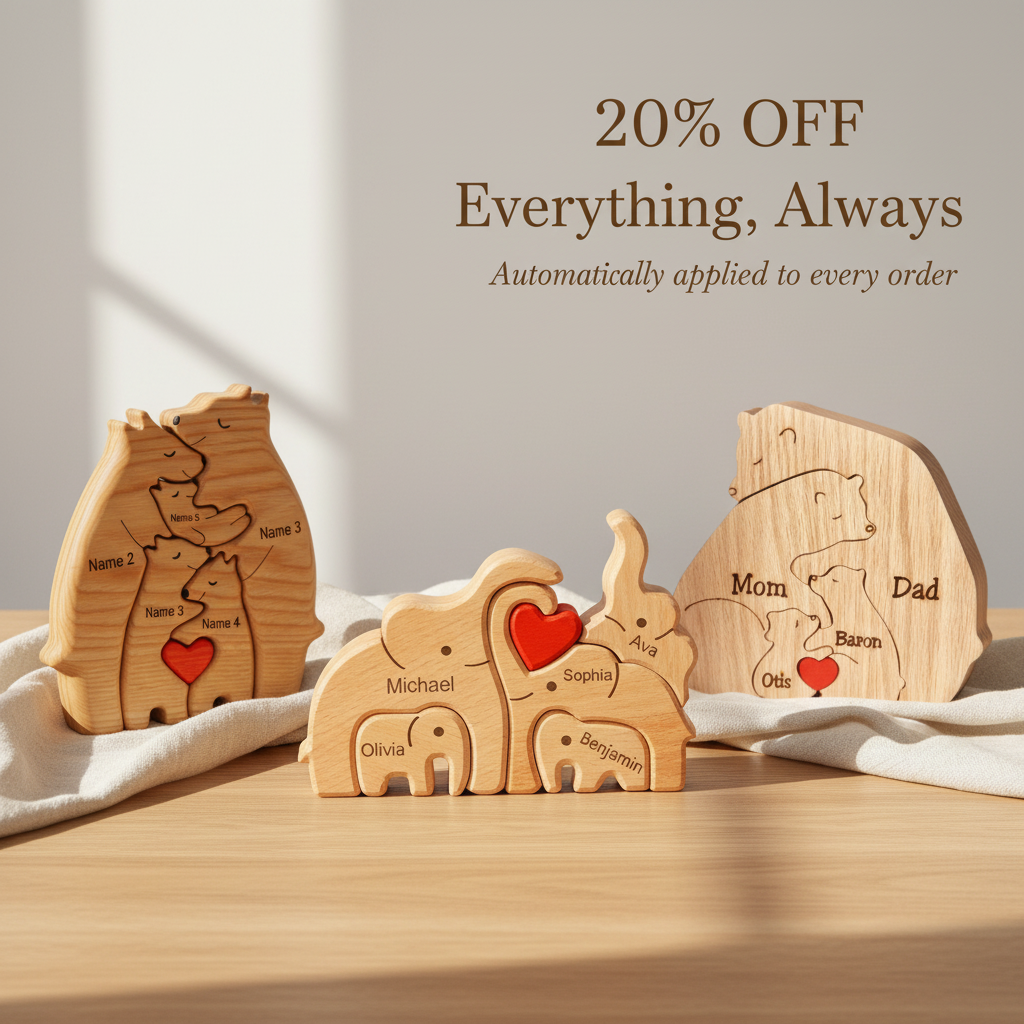 The Family Keepsake Club - MyFamilyPuzzle - 20% OFF Everything - three family puzzles: Bear Wood Family, Bear Family Puzzle and an Elephant Family Puzzle
