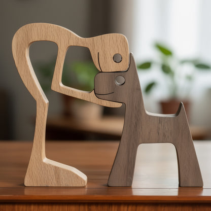 Personalized wooden dog memorial figurine with engraved name, handcrafted pet remembrance keepsake symbolizing love and loss, ideal sympathy gift or pet memorial décor.