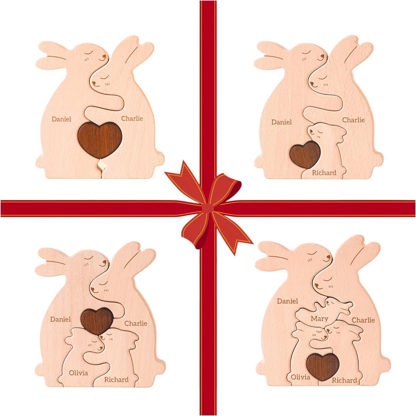 Wooden bunny family ornament gift for family Christmas or adoption present