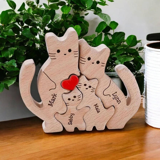 Wooden cat family puzzle four member family set in premium pine wood