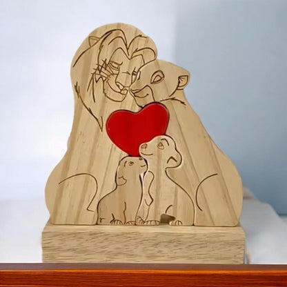 Wooden lion family puzzle four member family set in premium pine wood
