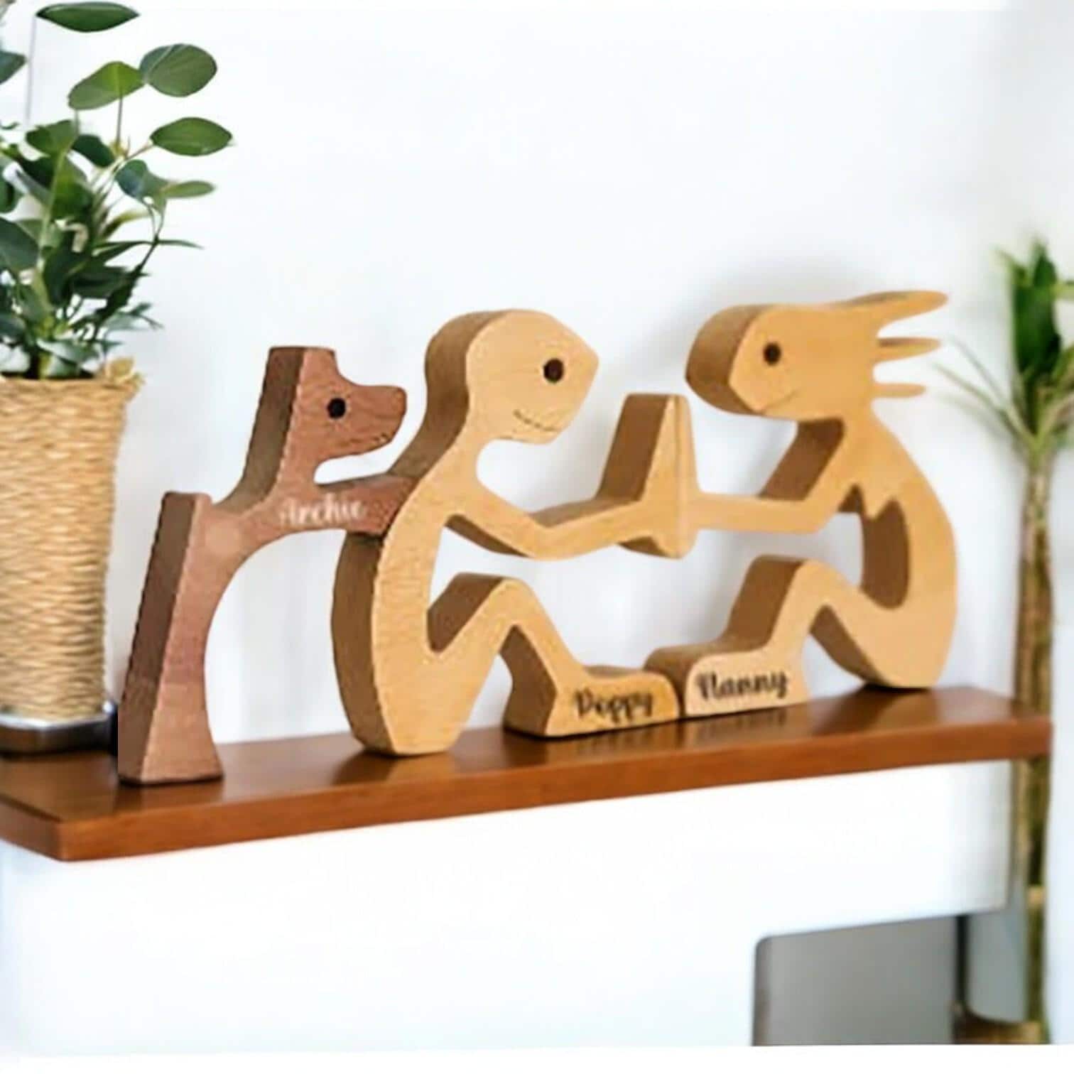 Wooden woman and dog ornament for dog owner in premium pine wood
