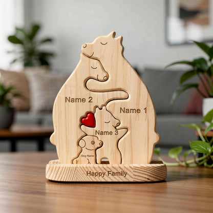 Personalised bear family puzzle with dog for 3 people and dog with custom names