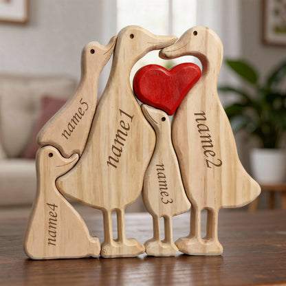 Custom engraved duck family ornament for family of five members.