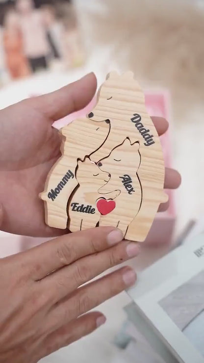Personalised single parent bear puzzle for mum and one child with names