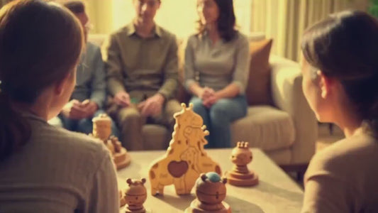 Giraffe family puzzle displayed in nursery as baby shower gift