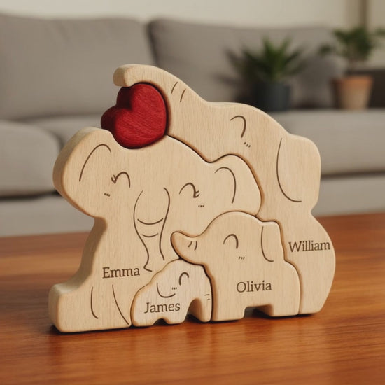 Custom elephant family ornament four member family with personalised engraving
