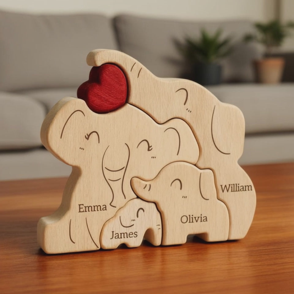 Custom elephant family ornament four member family with personalised engraving