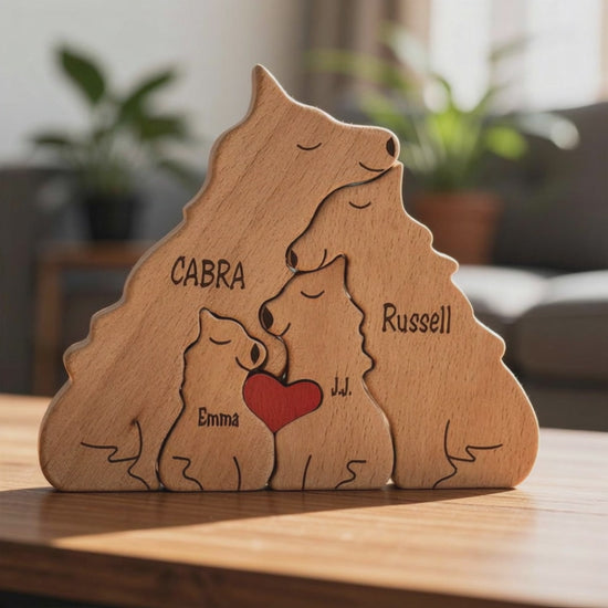 Wooden wolf family puzzle four piece family set in premium pine wood