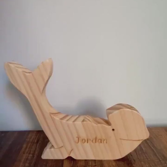 Personalised delphine family wooden puzzle for two people with custom names