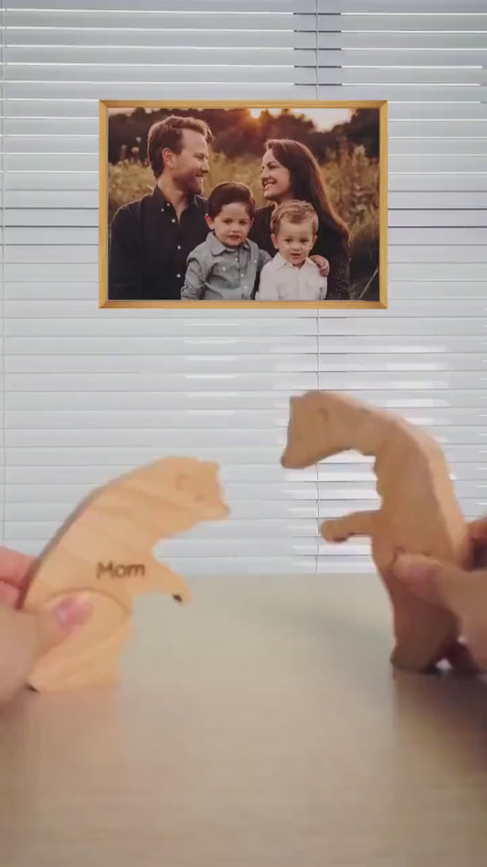 Wooden bear family puzzle displayed on mantelpiece as family keepsake