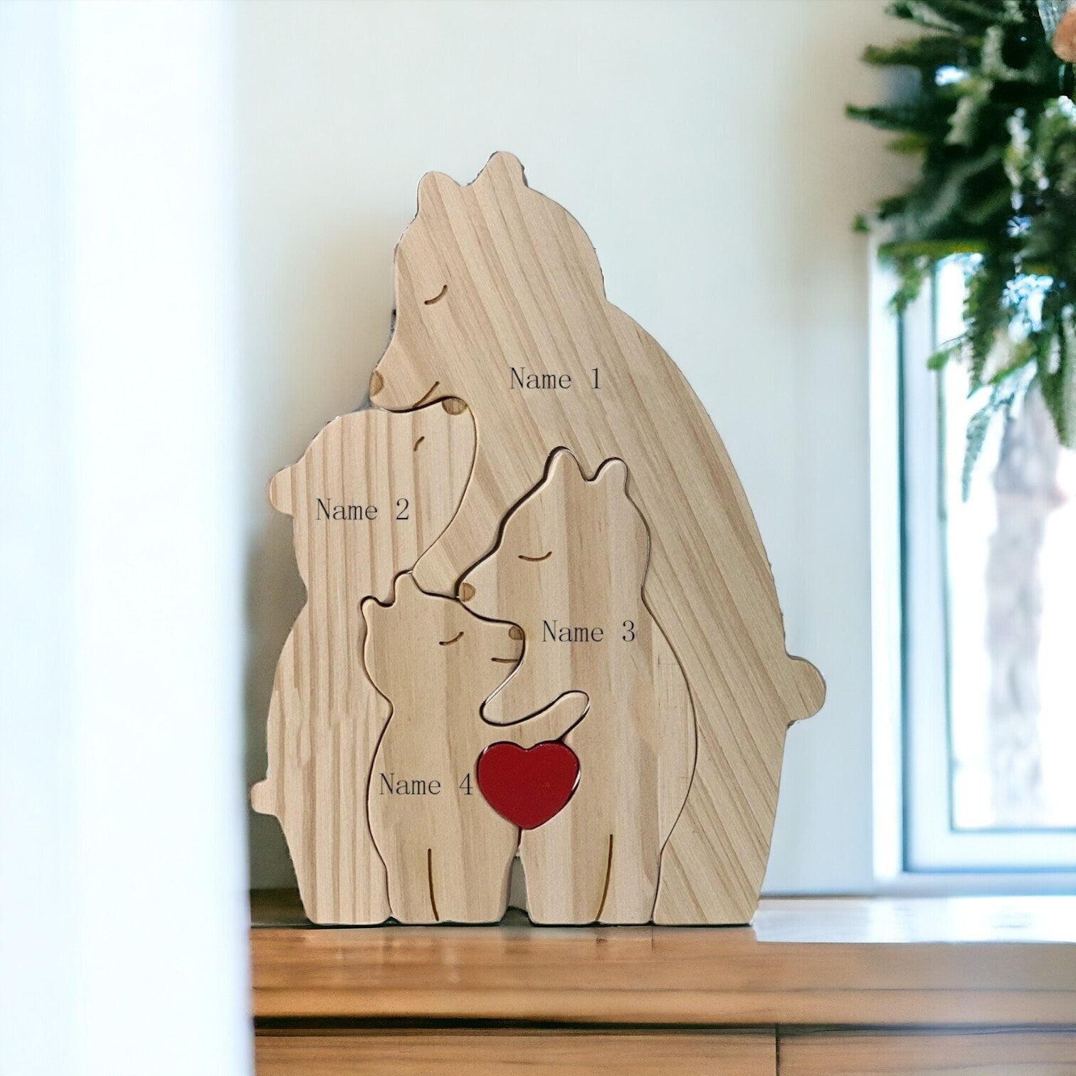 Custom single parent bear ornament for mum or dad with four children